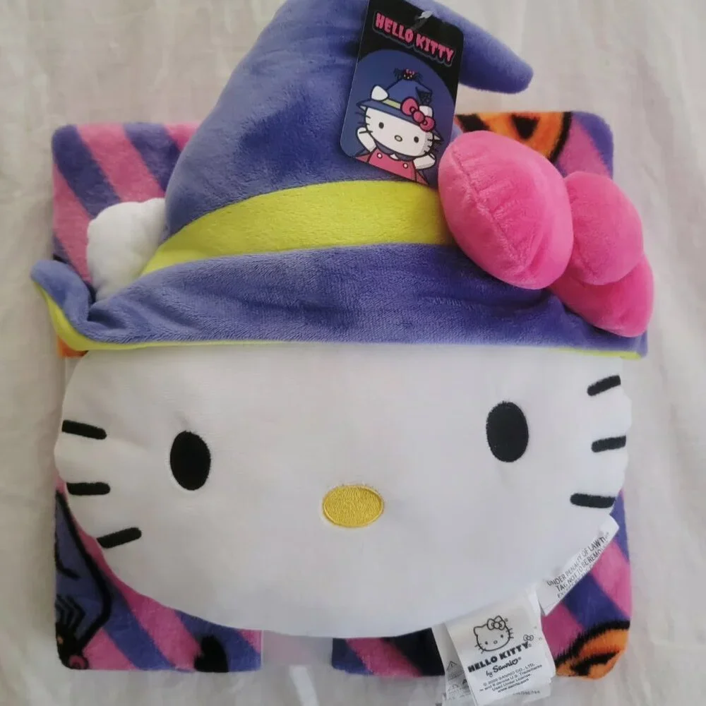 Hello Kitty Halloween Themed Plush Blanket & Pillow Set and Trick or Treat Bag